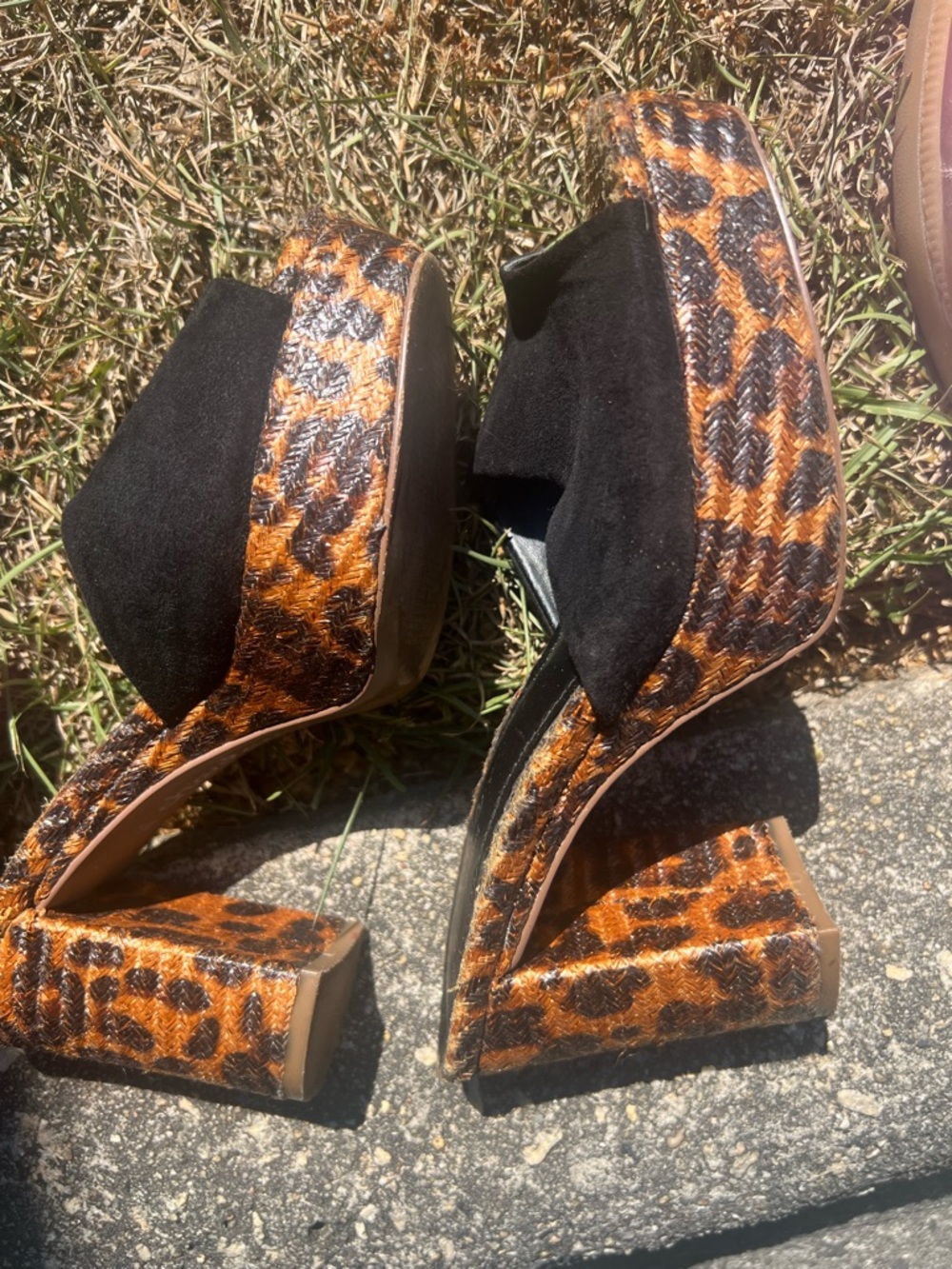 Leopard Print Platform Heels - Black & Brown Womens Sandals